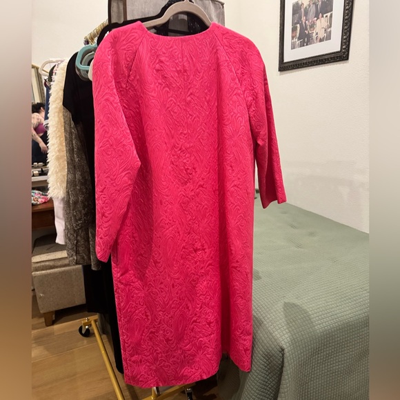 NWOT Navy Blue Jacquard Paisley Crop Sleeve Long Coat Midi - Picture 7 of 12